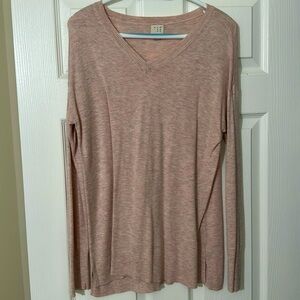 Light pink with gray V neck sweater
